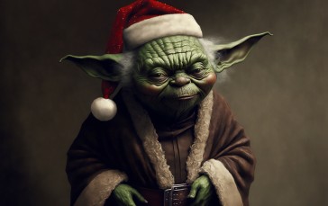 AI Art, Christmas, Star Wars, Yoda, Santa Hats Wallpaper