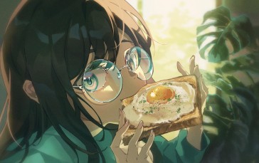 Anime, Anime Girls, Women with Glasses, Toast Wallpaper