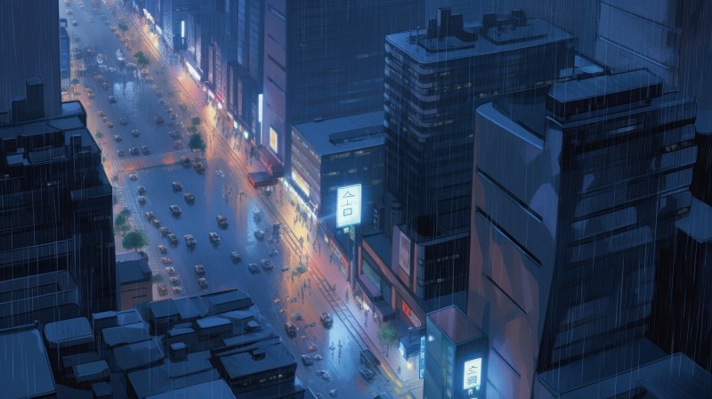 AI Art, City, Illustration, Building, City Lights Wallpaper