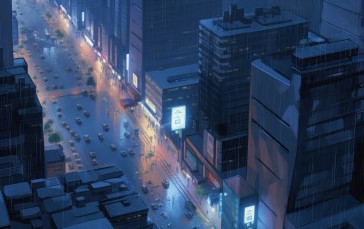 AI Art, City, Illustration, Building, City Lights Wallpaper