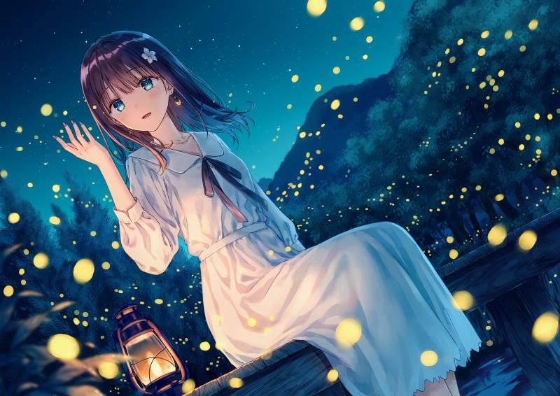 Anime, Anime Girls, Lights, Night Wallpaper