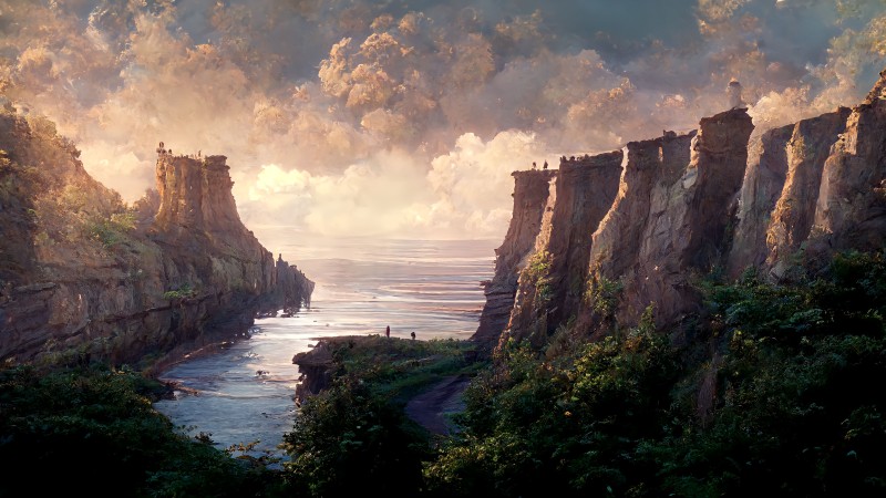 Cliffside, Landscape, Sea, Clouds Wallpaper