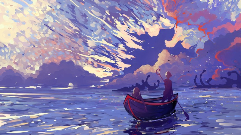 Fantasy Art, Boat, Water, Clouds Wallpaper