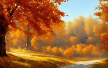 Fall, AI Art, Leaves, Warm Colors Wallpaper