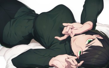 Fubuki, One-Punch Man, Lying on Back, Looking at Viewer, Green Eyes Wallpaper