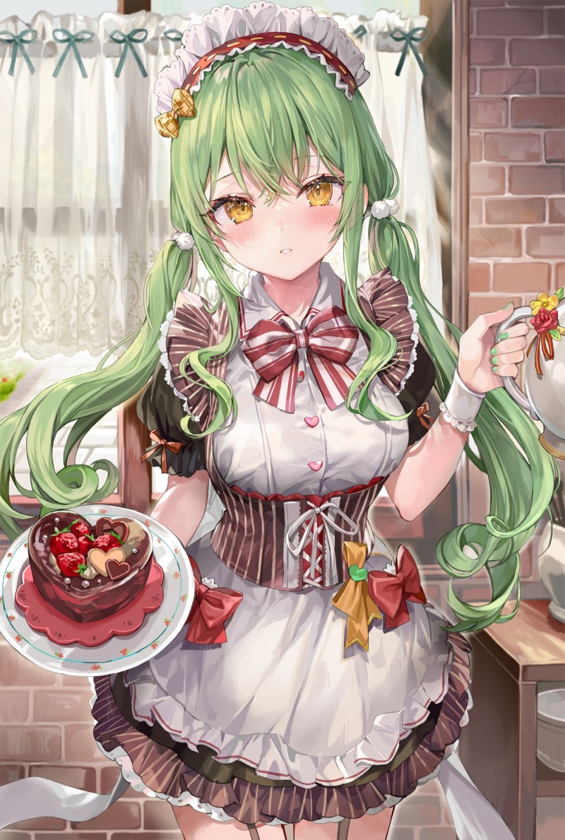 Green Hair, Brownie, Maid, Anime, Maid Outfit Wallpaper