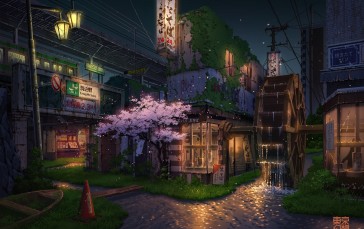 Japan, Digital Art, Cherry Blossom, Overgrown Wallpaper