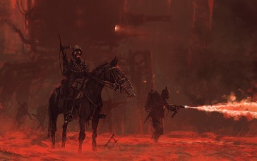 Science Fiction, Fire, Flamethrower, Red, Horse Wallpaper