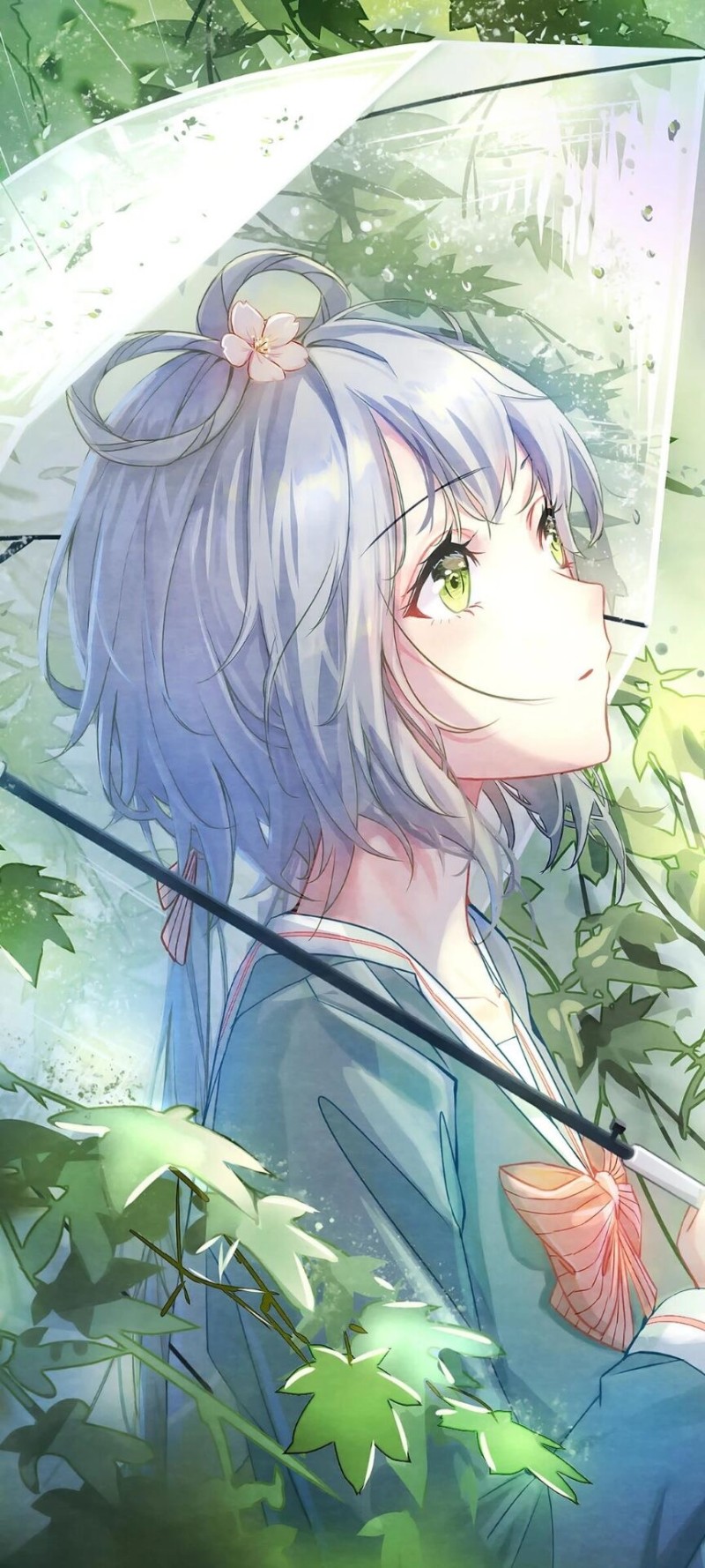 Anime, Anime Girls, Portrait Display, Umbrella, Leaves Wallpaper