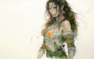 AI Art, Women, Painting, Dryads, Watercolor Style, Simple Background Wallpaper