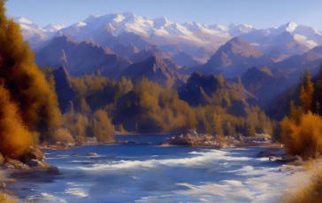Mountains, Landscape, Fall, AI Art, Forest Wallpaper