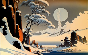 AI Art, Japan, Painting, Winter, Snow Wallpaper