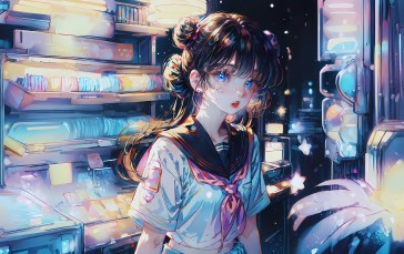 Anime Girls, Kawaii!, Loli, Portrait, Shopping, AI Art Wallpaper