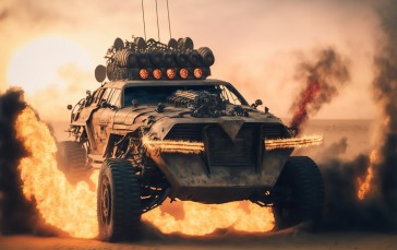 AI Art, Mad Max, Car, Fire, Video Games, Video Game Art Wallpaper