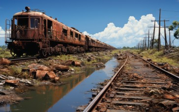 AI Art, Landscape, Post Apocalypse, Rail, Train Wallpaper