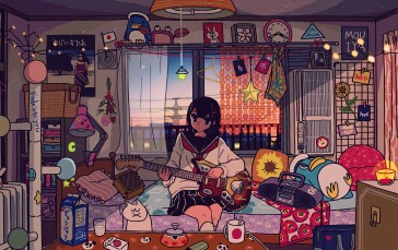 Anime, Anime Girls, Guitar, Room, Milk Wallpaper