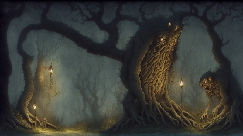Creature, Forest, Dark, Lights, Night Wallpaper