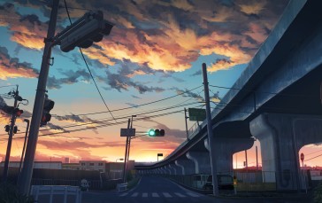 Anime, Calles (france), Clouds, Sunset Glow, Street, Traffic Lights Wallpaper