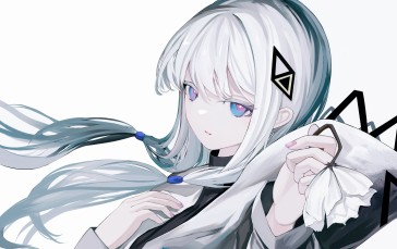 White Hair, Looking at Viewer, Simple Background, Anime Girls Wallpaper