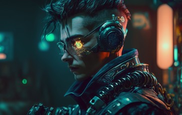 Cyberpunk, AI Art, Glasses, Lights, Mohawk Wallpaper