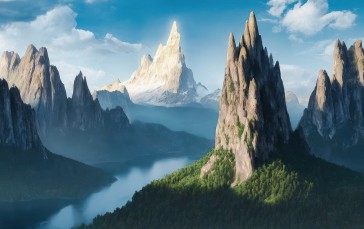 Mountains, Stable Diffusion, AI Art, Water Wallpaper