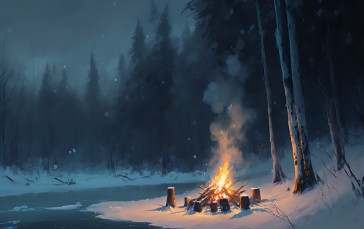 AI Art, Snow, Winter, Forest, Animals Wallpaper