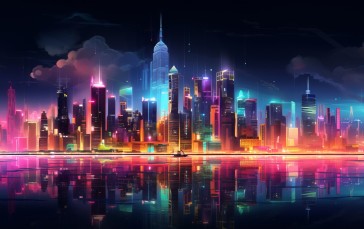 AI Art, Neon, Cityscape, Digital Art, City Wallpaper