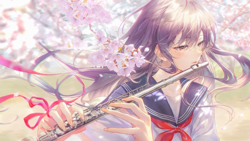 Anime, Anime Girls, Flute, Schoolgirl, School Uniform Wallpaper