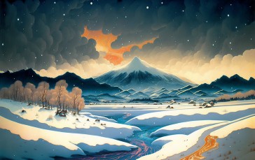 AI Art, Snow, Mountains, Nature Wallpaper