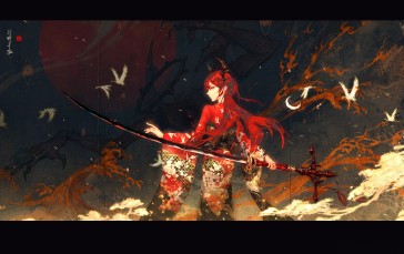 Arknights, Anime Girls, Redhead, Horns, Sword Wallpaper