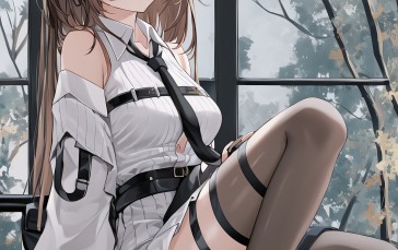 Anime Girls, Stockings, AI Art, Tie Wallpaper