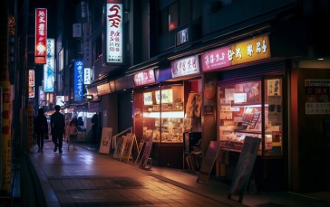 AI Art, City, Tokyo, Alleyway, Store Front Wallpaper