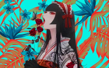 Anime Girls, Creative Coding, Leaves, Flowers Wallpaper