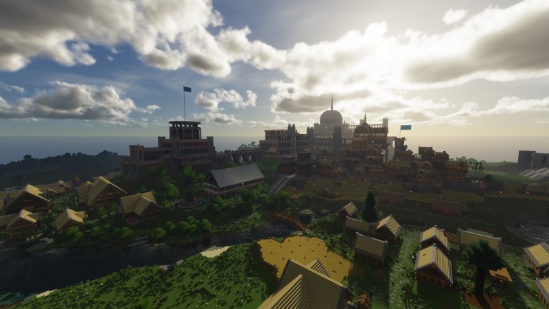Minecraft, Building, Video Games, CGI, Clouds, Village Wallpaper