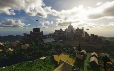 Minecraft, Building, Video Games, CGI, Clouds, Village Wallpaper