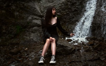 Waterfall, Forest, Women Wallpaper