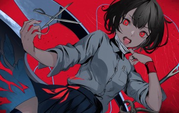 Anime Girls, Red Eyes, Scissors, Tongue Out, Open Mouth, Mask Wallpaper