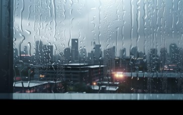City, Rain, Window, Building, AI Art Wallpaper