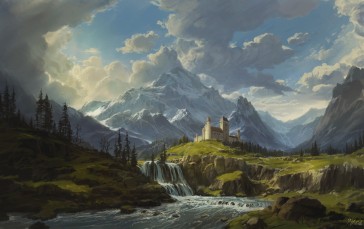 Artwork, Digital Art, Nature, Mountains, Castle Wallpaper