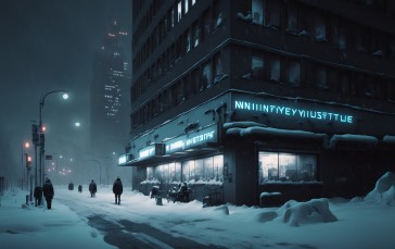 AI Art, Winter, Snow, City, Cyberpunk Wallpaper