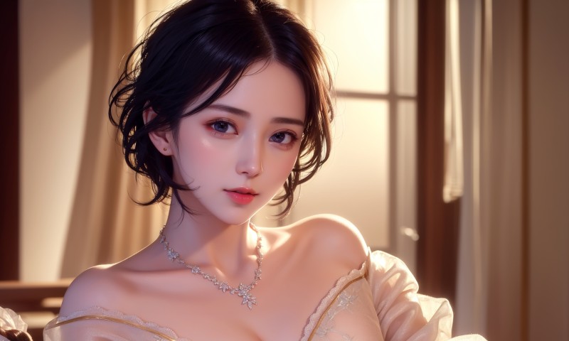 Ai Dongdong, AI Art, Asian, Women, Necklace, Short Hair Wallpaper