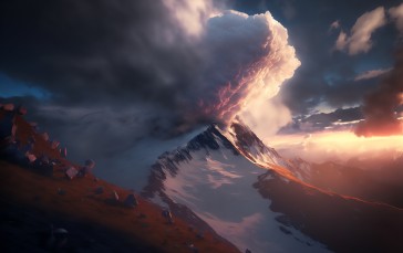 AI Art, Winter, Snow, Mountains, Clouds, Nature Wallpaper
