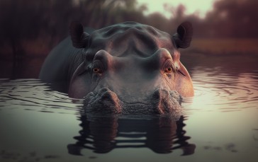 AI Art, Hippos, Water, Animals Wallpaper