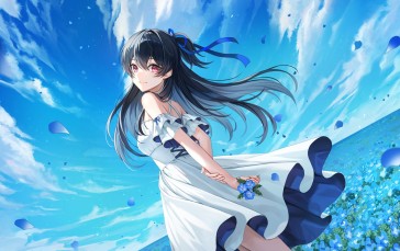 Anime, Anime Girls, Petals, Flowers, Sky Wallpaper