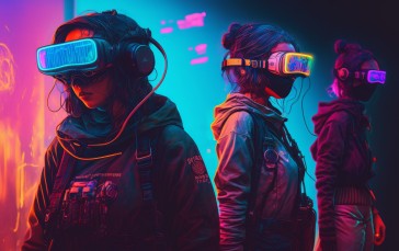 AI Art, Illustration, VR Headset, Cyberpunk, Women Wallpaper