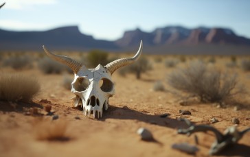 AI Art, Desert, Skull, Dry , Horns Wallpaper