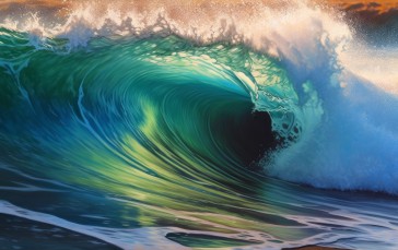 AI Art, Waves, Green, Water Wallpaper