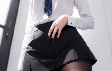 Office Girl, Miniskirt, Lace Stockings, AI Art Wallpaper