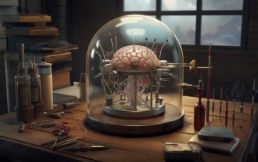 AI Art, Brain, Jar, Desk, Laboratories Wallpaper