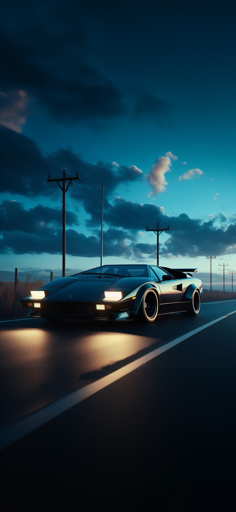 Lamborghini Countach, Blue Hour, Synthwave, Neon, Portrait Display Wallpaper